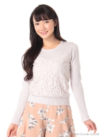 前身レース切替ニット/ピンク