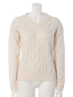 VネックMixケーブルニット/ネイビー