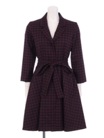 チェックリボン付開襟シャツワンピース/グリーン