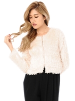 ノーカラーシャギーブルゾン/BEIGE