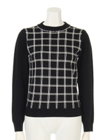 ビジュー調ラインチェック切替ニット/ピンク