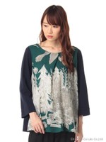 プレゼントの森プリントブラウス/グリーン