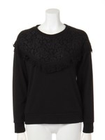 【CHILLE】レース×フリンジスウェットトップス/ブラック(027)