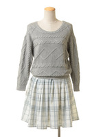 ケーブルチェックドッキングワンピ/グレー