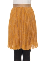 シフォン線画フラワーレースプリーツスカート/マスタード