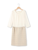 ツイード調切り替えドッキングワンピース/ブラック(019)