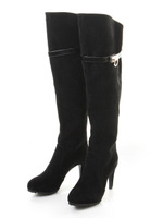 バックラインコンビヒールニーハイブーツ/ブラック