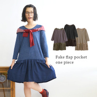 スラブカットソー×フラップポケットツイルスカートドッキングワンピース