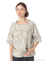 チェックはっぱ鳥ジャガードブラウス/ブラック