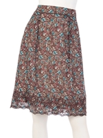 [大きいサイズ]フラワープリント刺繍スカート/紺