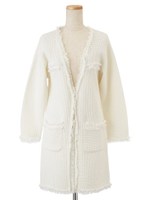 フリンジニットロングカーデ/ネイビー