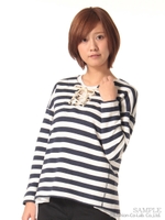 ボーダー裏毛カットソー/ネイビー