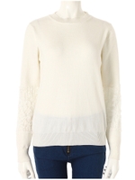 袖レース切替トップス/ブラック