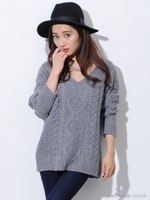 S Back VケーブルニットTOP/GRAY