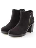 【abcdevol】サイドZIP太ヒールショートブーツ/ブラックスエード