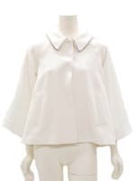 ビジュ衿ショート コート/WH