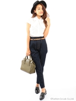 ボウタイキャップスリーブブラウス/ブラック