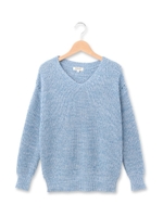 杢調抜き編みVネックニット/オフホワイト(003)