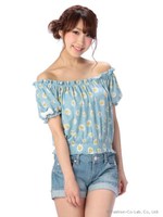 【Tralala】フラワーオフショルトップス/ブルー