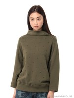 ダイヤ柄レースオフタートル裏毛/カーキ