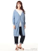 ハイツイストヤーンニットロングカーディガン/ブルー