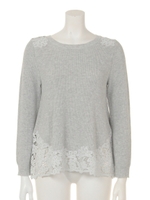 レース刺繍Ａラインニット/ライトグレー