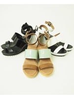 エナメルコンビウェッジサンダル/ブラック