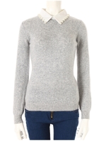 パール襟アンゴラ混トップス/グレー