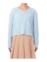 編み地MIXクロップドニット/サックス(090)