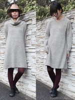 【ＷＥＢ別注】片畦編みスヌード付きニットワンピース/ベージュ