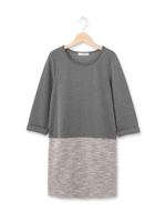 ツイード切り替えチュニックワンピース/ブラック系(015)