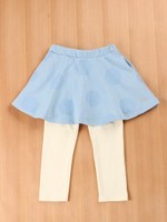 ドットプリントスパッツ付きフレアースカート/サックス