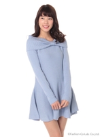 リボンニットワンピ/ブルー