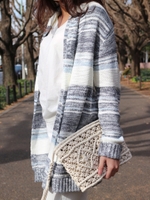 スラブマルチボーダーニットアウター/ピンク(091)