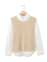 ニットベスト+ストライプシャツ/カーキ(027)