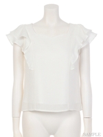 シアーチェック袖フリルブラウス/ピンク