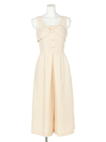 フロントリボンウエストタックオールインワン/ベージュ