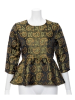 刺繍ペプラム7分袖トップス/イエロー