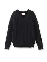 ケーブル編みVネックニットプルオーバー/サックス(090)