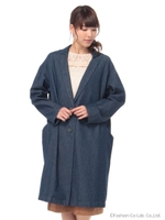 ドロップショルダーロングデニムチェスターコート/Indigo