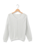 ラメ使い透かし編みVネックニット/イエロー系(030)