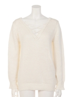V LACE UP KNIT TOP/ネイビー