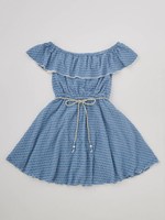 ウェイビーボーダーフリルワンピ/GRAY