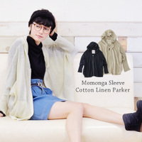 コットンリネンニットモモンガスリーブジップアップパーカー