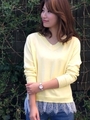 レースヘムVネックプルオーバー/イエロー