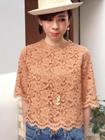 総レースブラウス/キャメル
