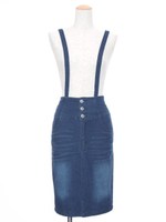 【2ndline】サス付PU入りハイウエストデニムタイトスカート/ネイビー