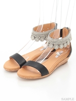 【REZOY】低反発インソールエスニックアンクルストラップサンダル/ブラック