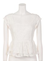 フラワーレースぺプラムトップス/ベージュ