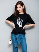 リボンシューズTシャツ/ブラック